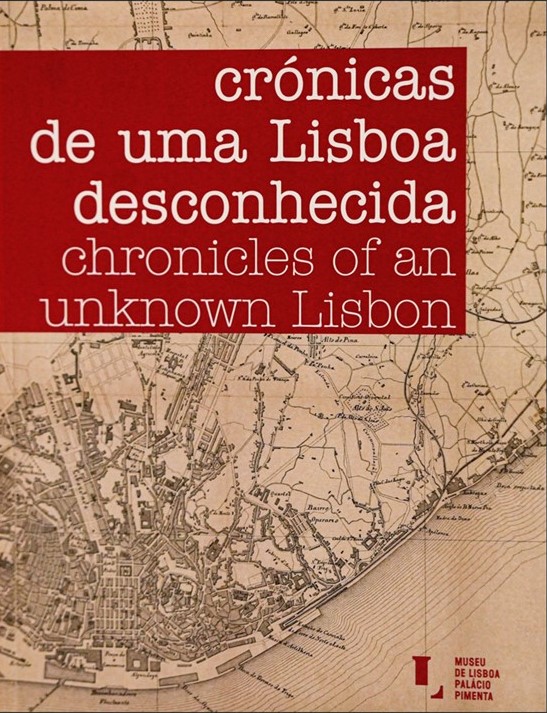 Capa em cor creme, com um mapa de Lisboa. O título fica num fundo vermelho, em letras bancas