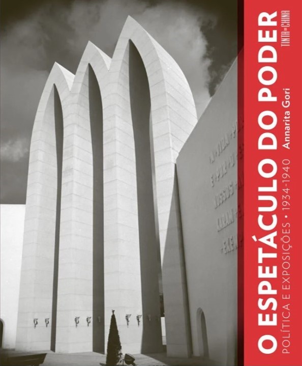 Capa a preto e branco com fachada de edifício do Estado Novo. Título sobre fundo vermelho