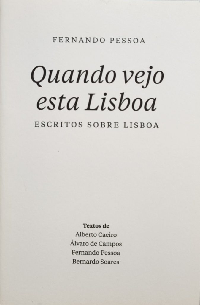 Minimalist cover with the title “When I See This Lisbon” and Fernando Pessoa’s name