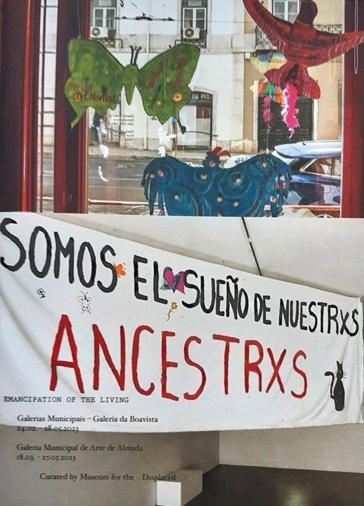 Boavista Gallery entrance and artistic installation featuring a text banner